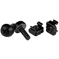 StarTech.com 50 Pack 10-32 Server Rack Cage Nuts and Screws w/Washers - Rack Mount Hardware Kit - Network/IT Equipment Cabinet Clip/Captive Nuts & Bolts for Square Holes - Black - TAA (CABSCREW1032)