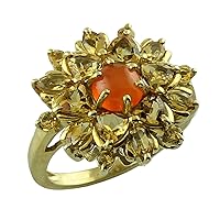 Carillon Certified Carnelian Round Shape Natural Earth Mined Gemstone 10K Yellow Gold Ring Anniversary Jewelry for Women & Men