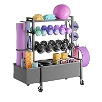Dumbbell Rack, Adjustable Weight Rack for Dumbbells up to 360lbs, Home Gym Storage for Dumbbells Kettlebells Yoga Mat Ball, All in One Workout Equipment Organizer with Caster Wheels & Hook