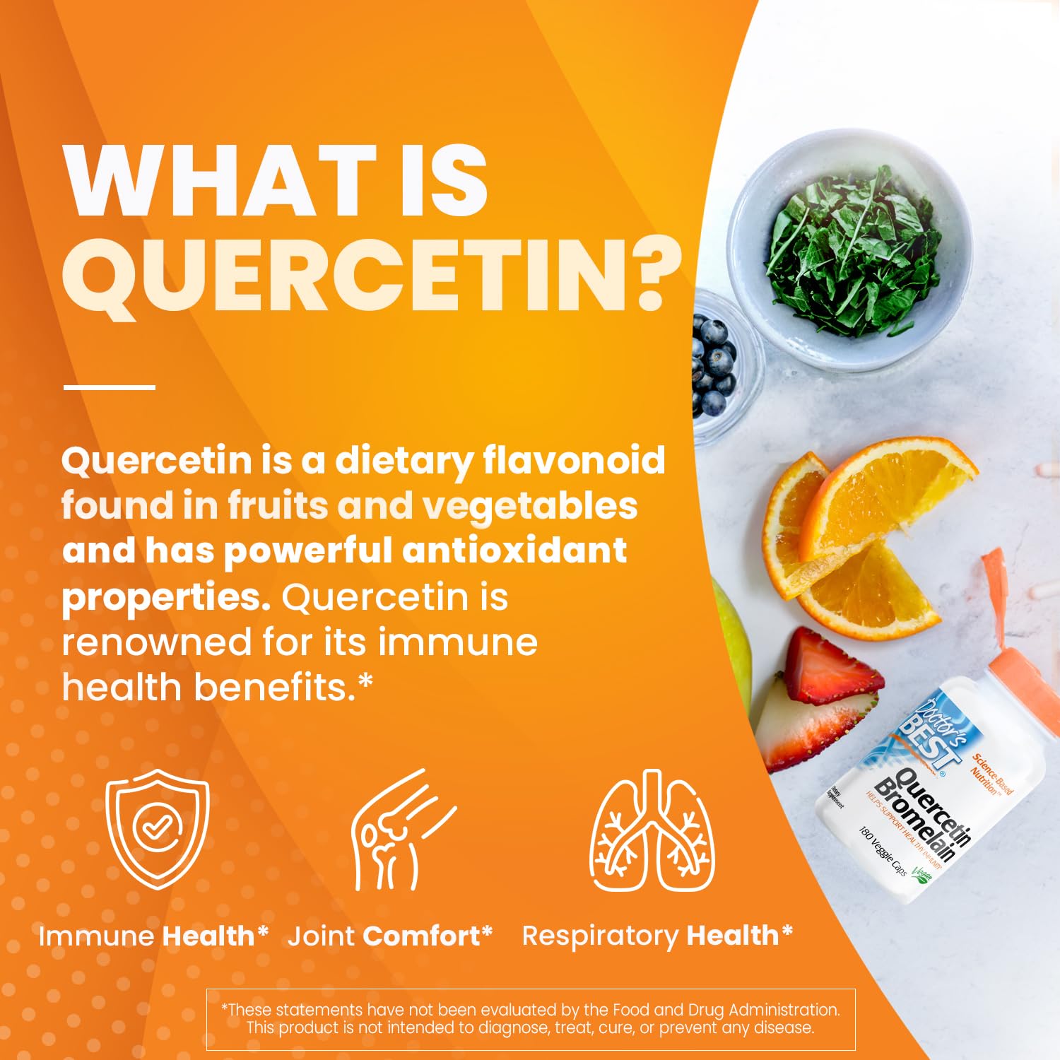 Doctor's Best Quercetin Bromelain, Immunity Support, Heart, Joint & Healthy Respiratory System, Non-GMO, Vegan, Gluten Free, Soy Free,180 VC
