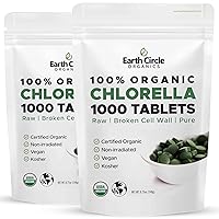 Organic Chlorella Tablets | Kosher | High Potency Supplement, All-Natural Chlorophyll, Pure Green Algae superfood, Broken Cell Wall | High in Protein, Iron, no additives, Vegan - 1000 Tablets (2 Pack)
