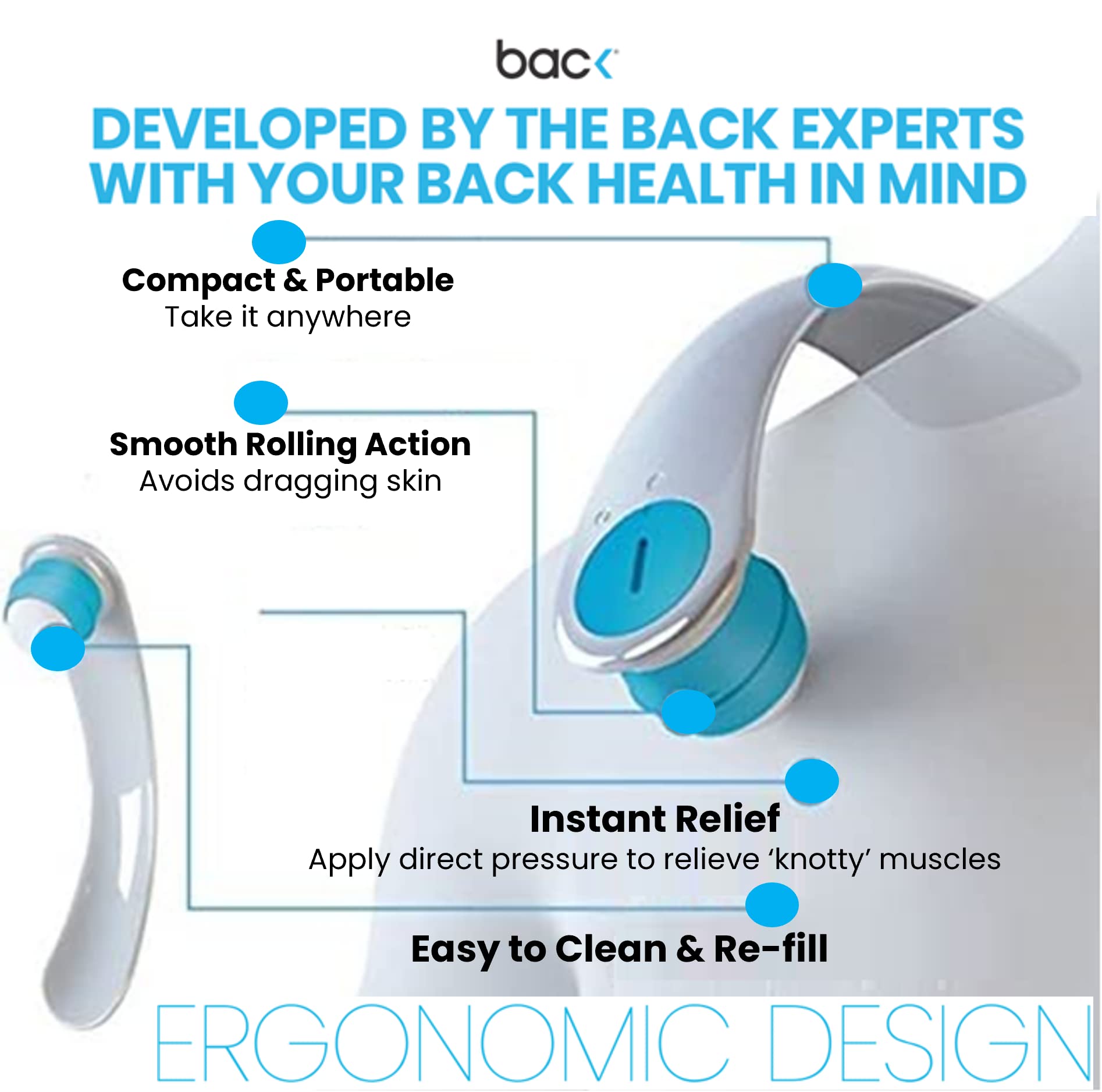 Back Easy Lotion Applicator for applying Your Favorite Topical Gel or Cream to Hard to Reach Places. Easy to use & Refill!