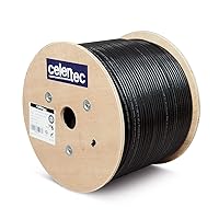 CAT6 Outdoor Cable, 1000ft, 23AWG Solid Bare Copper, Unshielded Twisted Pair (UTP), UV Resistant, Weatherproof, CMX, ETL Listed, 550MHz, Bulk Ethernet Cable, Wooden Spool- Black