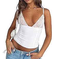 Women Y2k Backless Cami Crop Top Camisole Sexy Deep V Neck Spaghetti Strap Cropped Tank Tops Streetwear