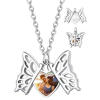 Custom4U Personalized Heart Locket Necklace with Pictures,Sunflower/Angel Wings/Heart Shaped Lockets Custom Photo,Gold/Rose Gold/White Lockets That Holds Picture,Customized Memorial Jewelry for Women