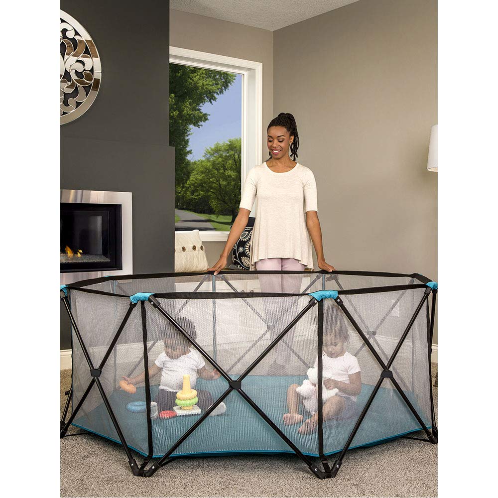 Regalo My Play Deluxe Extra Large Portable Play Yard Indoor and Outdoor, Bonus Kit, Washable, Teal, 8-Panel