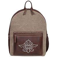 Scully Unisex Canvas And Leather Studded Floral Embroidered Backpack Tan One Size