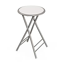 Folding Stool - Backless 24-Inch Stool with 225lb Capacity for Kitchen or Rec Room - Portable Indoor Counter Bar Stools by Trademark Home (White)
