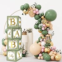 RUBFAC Sage Green Pink Balloon Garland Arch Kit with 4pcs Sage Green Baby Balloon Boxes for Baby Shower Decorations