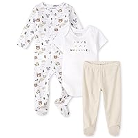 The Children's Place Baby Newborn Take Me Home Set, 100% Cotton, Short Bodysuit and Pants, Long Sleeve Sleep and Play 3-Pack, Animals/Love Nap Snuggles/Stripes, 6-9 Months