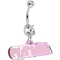 Body Candy Steel Pink Customizable Lucite Acrylic Personalized Name Dangle Belly Ring