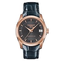 Womens Couturier 316L Stainless Steel case with Rose Gold PVD Coating Swiss Automatic Watch, Anthracite, Leather, 18 (T0352073606100)