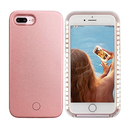 Wellerly iPhone 7 Plus Case, iPhone 8 Plus Case, LED Illuminated Selfie Light Cell Phone Case Cover [Rechargeable] Light Up Luminous Selfie Flashlight Case for iPhone 7/8 Plus 5.5inch (Rose Gold)