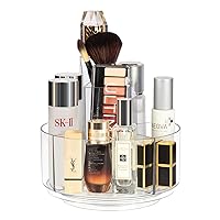 360° Rotating Makeup Organizer Clear Turntable Lazy Susan Organizer for Vanity, Bathroom Counter, Spinning Cosmetic Display Case with 5 Compartment Holder for Skin Care, Makeup Brushes, Lipsticks