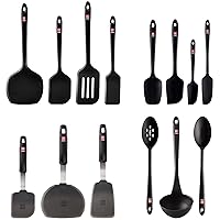 DI ORO 14-Piece Silicone Kitchen Utensil Set - 600°F Heat-Resistant Nonstick Flexible Silicone Turner Spatulas, Spoons, & Ladle - Nonstick Cookware Safe Tools for Baking & Cooking - BPA Free (Black)
