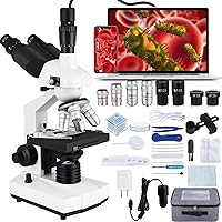 Compound Trinocular Microscope, 40X-5000X Magnification, Research Grade Professional Microscope with USB Camera and Mechanical Stage, Microscope for Adults