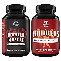 Bundle of Extra Strength Test Booster for Men and Tribulus Terrestris Extract - Natural Energy Supplement for Men with Horny Goat - Pre Workout Supplement for Men and Women