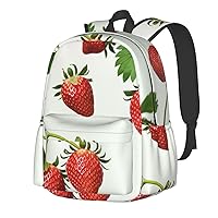 Strawberries Print Pattern Backpack Print Shoulder Canvas Bag Travel Large Capacity Casual Daypack With Side Pockets