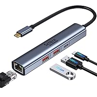 10Gbps USB C Hub Ethernet,USB-C Hub Multiport Adapters with USB C and 2 USB A Data Ports,Ethernet Port,USB C to USB C Hub for MacBook Pro/Dell/HP/Lenovo/Surface/XPS and USB C Devices