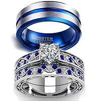 Couple Ring Bridal Sets His Hers Women 10k White Gold Filled Men Tungsten Carbide Wedding Engagement Ring Band