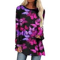 XJYIOEWT Womens Spring Tops 2024 Casual Women Spring and Autumn Butterfly Print Thin Round Neck Raglan Long Sleeve T Sh