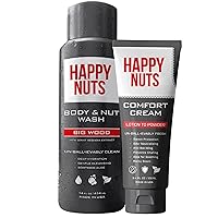 HAPPY NUTS Comfort Cream and Big Wood Body Nut Wash Bundle - Anti-Chafing Sweat Defense and a Natural Men's Shower Gel Body Wash