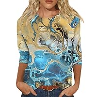 4th of July Shirts for Women 3/4 Length Sleeve Vneck Solid Tee Shirt Button Up Trendy Fit Tops Elegant Soft Blouse