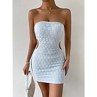 Summer Dresses for Women 2022 Cut Out Side Tube Bodycon Dress Dresses for Women (Color : Baby Blue, Size : X-Small)
