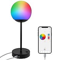 Enbrighten Bedside Decor Lamp Tabletop Wi-FI Dimmable Color Changing Music-Sync 2-Port USB-charging Station 2.4A Dorm Bedroom Home Office Living Room Compatible with Alexa 70331 Black