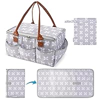 Moteph Diaper Caddy Organizer - Baby Caddy with Lid & Changing Mat, Car Diaper Caddy, Large Nursery Storage Diaper Tote Basket for Changing Table with Zip-Top Cover, Great for Baby Showers - Grey