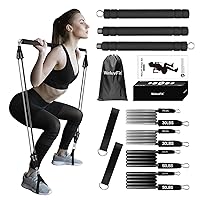 Pilates Bar - WeluvFit Pilates Bar Kit with Resistance Bands, Pilates Bar with Non-Slip Foot Strap/Anti-Break /3-Section/Exercise Equipment for Ballet, Home Workouts, Squat, Yoga for Full Body