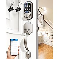 Veise Fingerprint Smart Locks for Front Door with Handle Set, App Control, Keyless Entry Keypad Deadbolt, Digital Electronic Touchscreen, Easy Install, Auto Lock, Satin Nickel