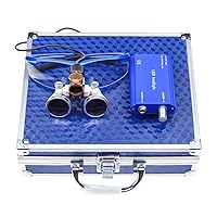 2.5X Binocular Loupes Magnifier with 5W Waist Hanging LED Light Clip on Lamp Headlight High Brightness with Aluminum Box DY-008-2.5X (Blue)