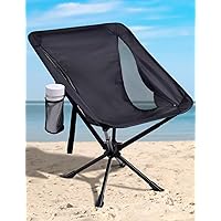 Swivel Portable Camping Chair for Adults, Fast Setup, Lightweight & Small Folding Chair with Cup Holder, Side Pocket and Carry Bag - Support 330 LBS