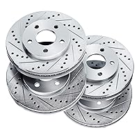 For 2007-2010 Kia Rondo PowerSport Front Rear Silver Zinc Cross Drilled Slotted Brake Rotors