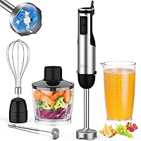 Immersion Blender Handheld, 1100W 5-in-1 Multi-Purpose Hand Blender, 12-Speed Stick Blender, 600ml Beaker, 500ml Chopper, Egg Whisk, Milk Frother, Black