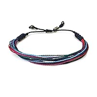 Surfer String Rope Bracelet with Hematite Stones in Navy, Red, Purple Multi for Men and Women - Handmade Jewelry by Rumi Sumaq