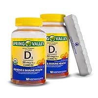 Spring Valley, Vitamin D3 Gummies, USDA Organic, Vitamin D3 2000iu, Vegetarian Gummies, Assorted Fruits, 50 mcg, 160 Count + 7 Day Pill Organizer Included (Pack of 2)