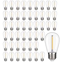 48 Pack S14 LED String Light Bulbs, 1W Shatterproof & Waterproof Outdoor Indoor Replacement Bulbs, E26 Base Edison LED Light Bulbs Warm White 2200K. (S14 48Pack)