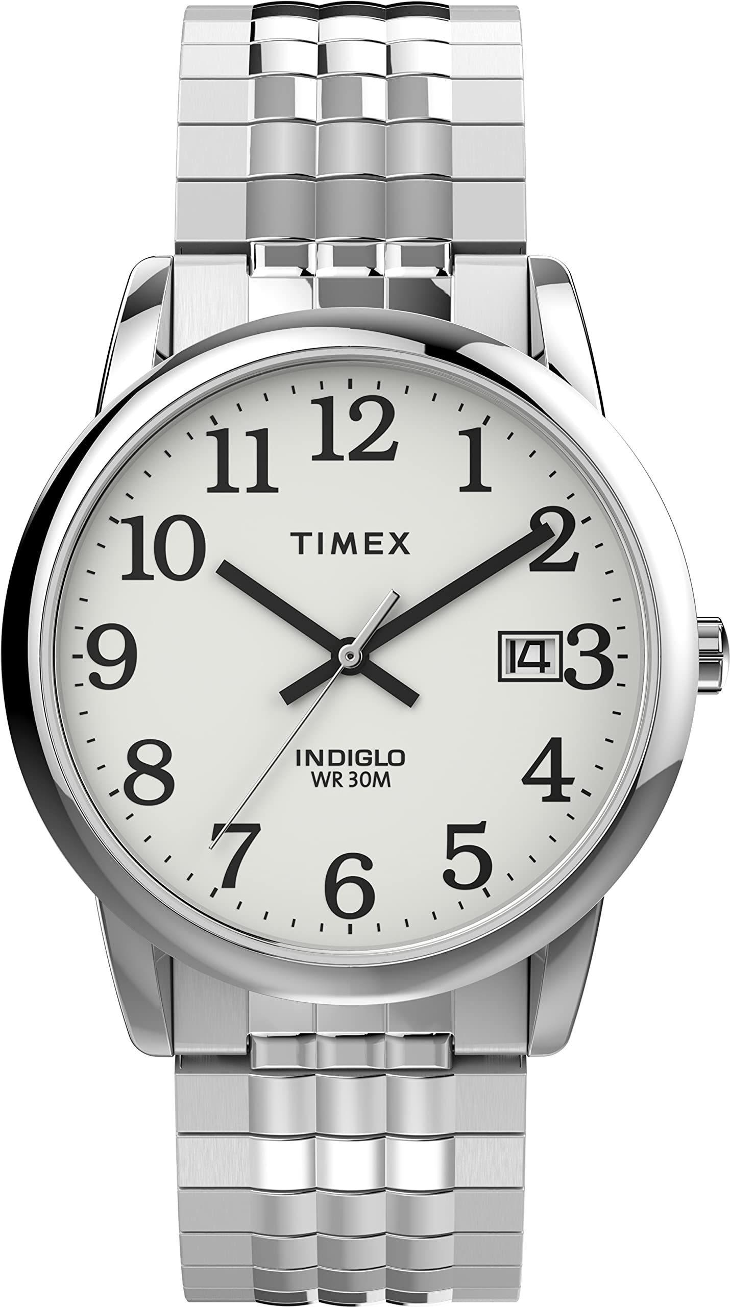 Timex Easy Reader Men's 35mm Expansion Band Watch with Perfect Fit TW2V05400, Silver-Tone/White, Bracelet