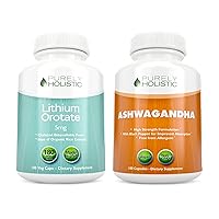 Lithium Orotate 5mg + Organic Ashwagandha 1300mg & Black Pepper - Vegetarian Bundle - 360 Capsules