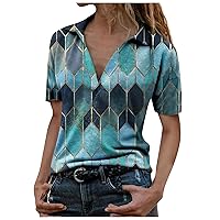 Women V Neck Tee Shirts, Womens Fashion Geometric Print Buttons Long Sleeve T-Shirt Blouse Pullover Henley Shirt