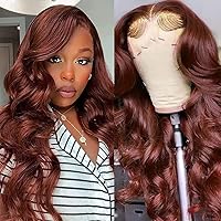 UNICE 10A Reddish Brown Body Wave 13x4 Lace Front Wigs Human Hair for Women,Brazilian Remy Hair Lace Frontal Wig Free Part Pre Plucked with Baby Hair Copper Red Color 150% Density 18Inch