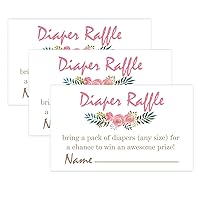 Pink Flowers Diaper Raffle Tickets for Baby Shower Invitation Inserts - 50 Baby Shower Game Cards.
