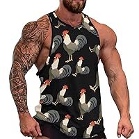Clipart Rooster Men's Workout Tank Top Casual Sleeveless T-Shirt Tees Soft Gym Vest for Indoor Outdoor