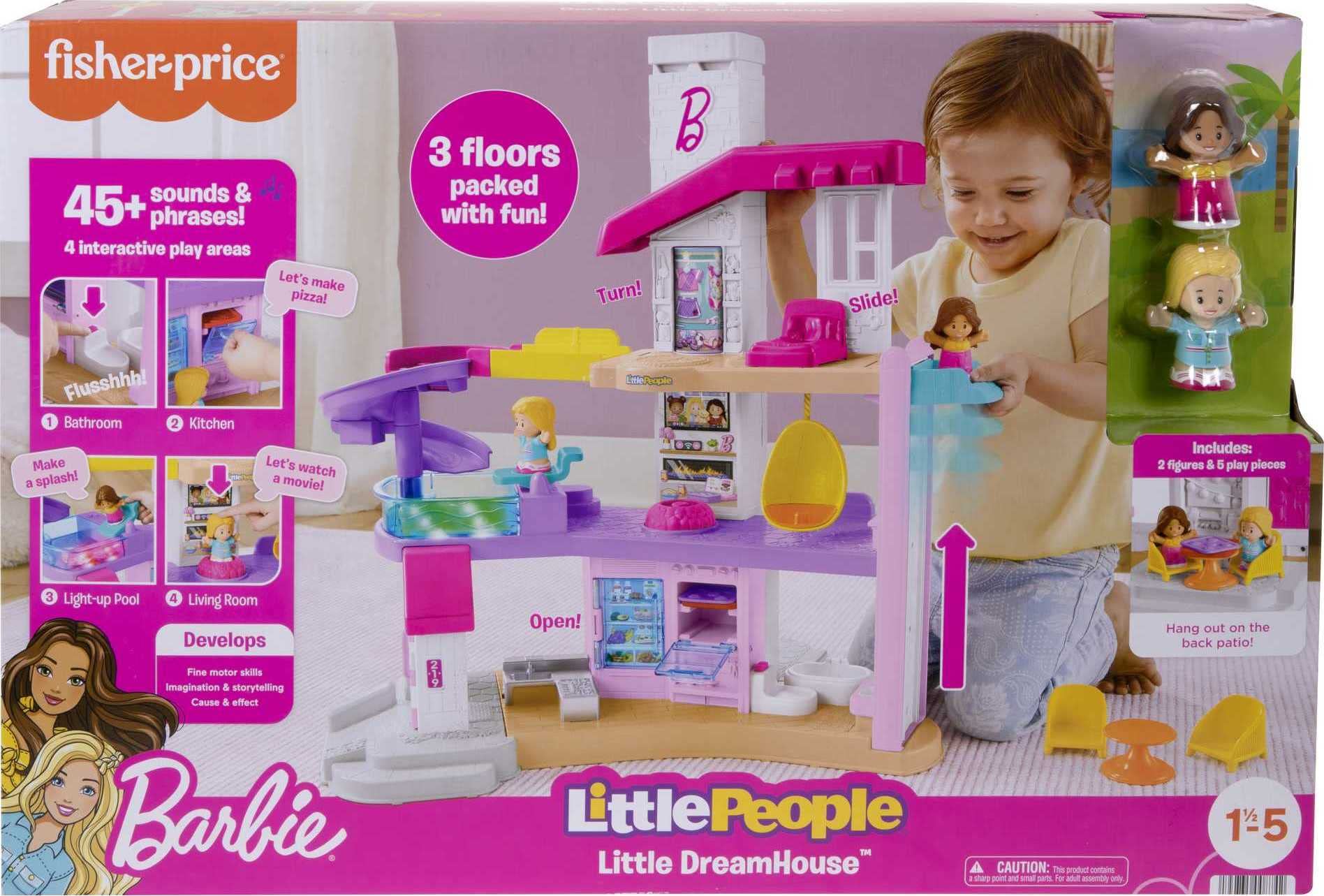 Fisher-Price Little People Barbie Toddler Playset Little Dreamhouse With Music & Lights Plus Figures & Accessories For Ages 18+ Months