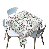 Flower Pattern Square Tablecloth,Watercolor Theme,Breathable Tabletop Cover Waterproof Square Table Cloth,for Banquet Parties Event Holiday Dinner（Multicolor，60 x 60 Inch）