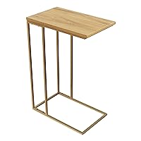 C-Shaped End Table Iron Frame for Couch, Loveseat, or Bed-Modern Living Room Furniture, 24-Inch Tall, Natural and Gold