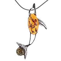 BALTIC AMBER AND STERLING SILVER 925 DESIGNER DOLPHIN ANIMAL PENDANT JEWELLERY JEWELRY (NO CHAIN)
