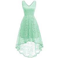 MUADRESS Women's Elegant Floral Lace Dress Sleeveless Crew Neck Hi-Lo Cocktail Dress for Evening Party